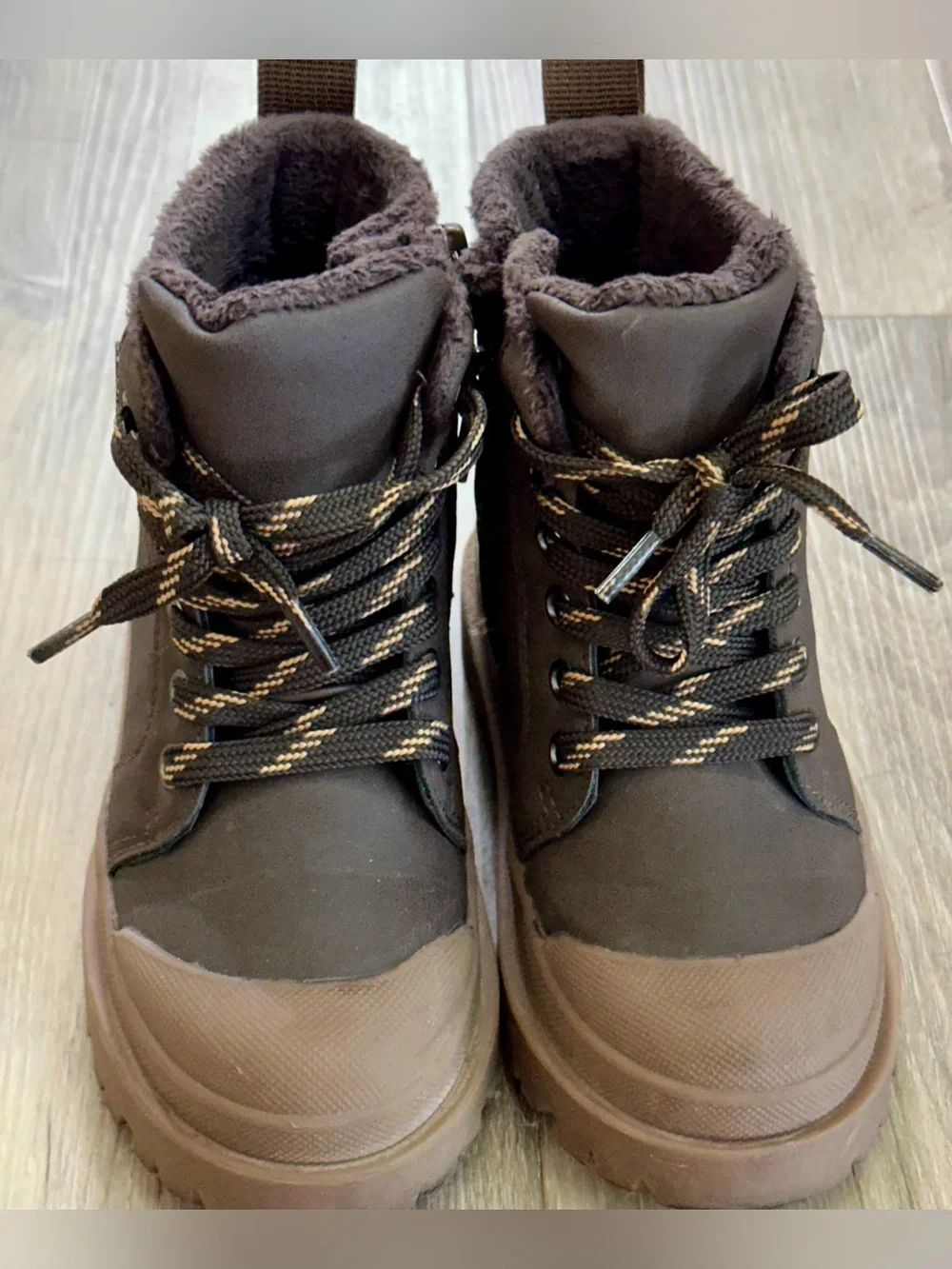 H&M Kids Waterproof Winter Boots Brown Faux Fur Size 9 EUR 26